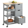 SoBuy FKW79-HG, Kitchen Trolley Cart Storage Serving Trolley with 3 Drawers and Removable Tray