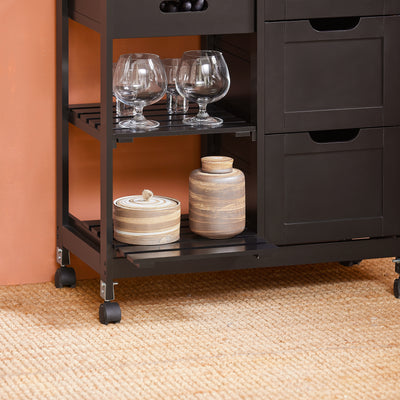 SoBuy FKW79-SCH, Kitchen Trolley Cart Storage Serving Trolley with 3 Drawers and Removable Tray, Black