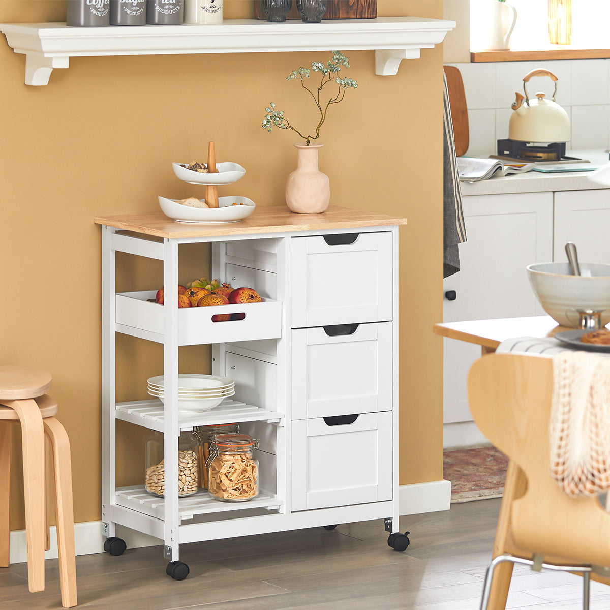 Pre-sale SoBuy FKW79-W, Kitchen Storage Trolley Cart Storage Trolley Serving Trolley, White