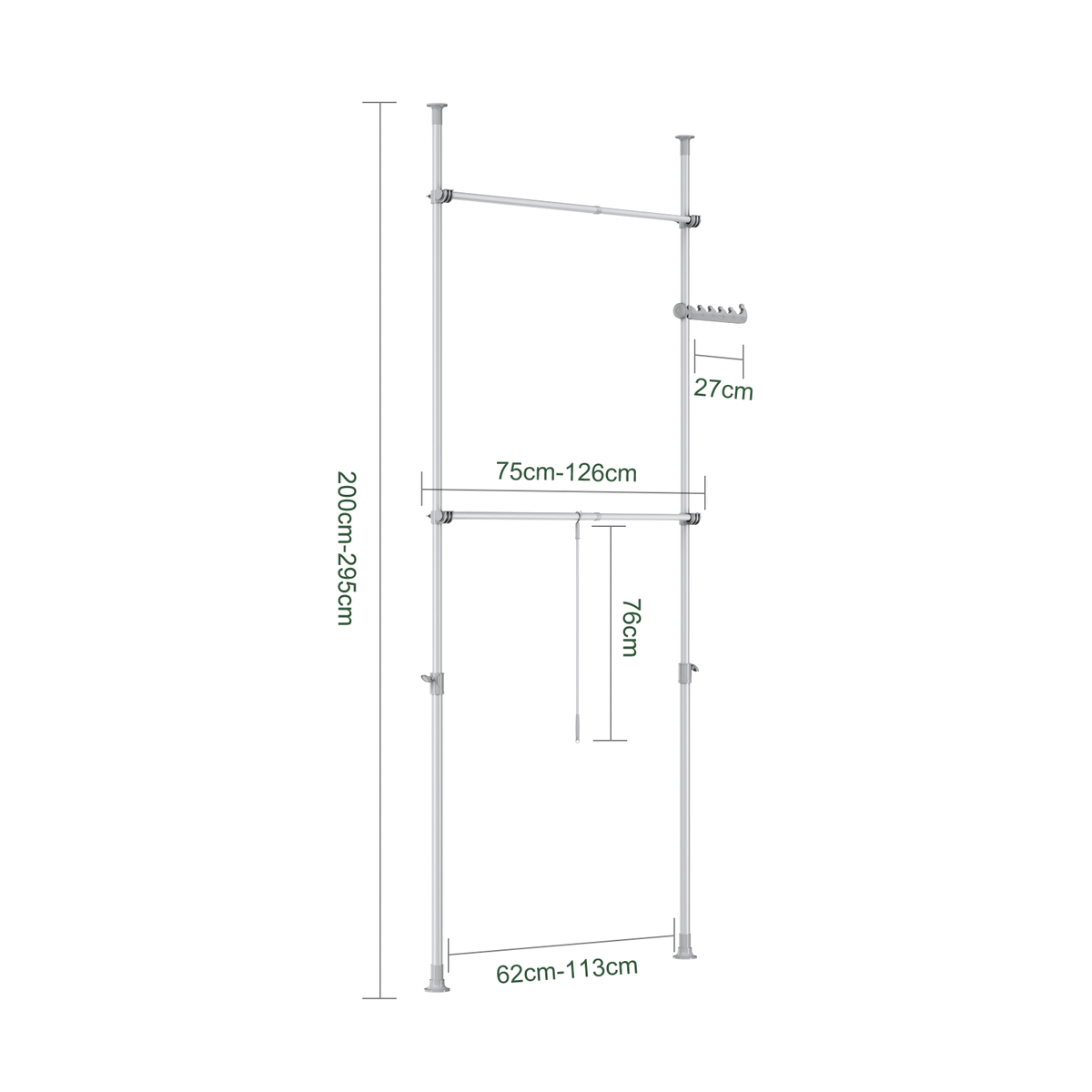 SoBuy FRG109-II-HG, Telescopic Clothes Rail, Heavy Duty Clothes Rack, Adjustable Open Wardrobe with Hanging Rails for Bedroom, Walk-in Closet Grey