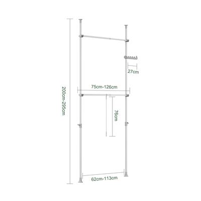 SoBuy FRG109-II-HG, Telescopic Clothes Rail, Heavy Duty Clothes Rack, Adjustable Open Wardrobe with Hanging Rails for Bedroom, Walk-in Closet Grey
