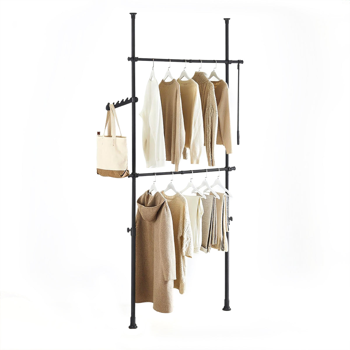 SoBuy FRG109-II-SCH, Telescopic Clothes Rail, Heavy Duty Clothes Rack, Adjustable Open Wardrobe with Hanging Rails for Bedroom, Walk-in Closet Black B(75–126) × H(200–295) cm