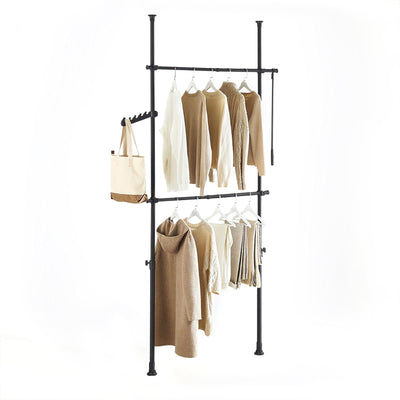 SoBuy FRG109-II-SCH, Telescopic Clothes Rail, Heavy Duty Clothes Rack, Adjustable Open Wardrobe with Hanging Rails for Bedroom, Walk-in Closet Black B(75–126) × H(200–295) cm