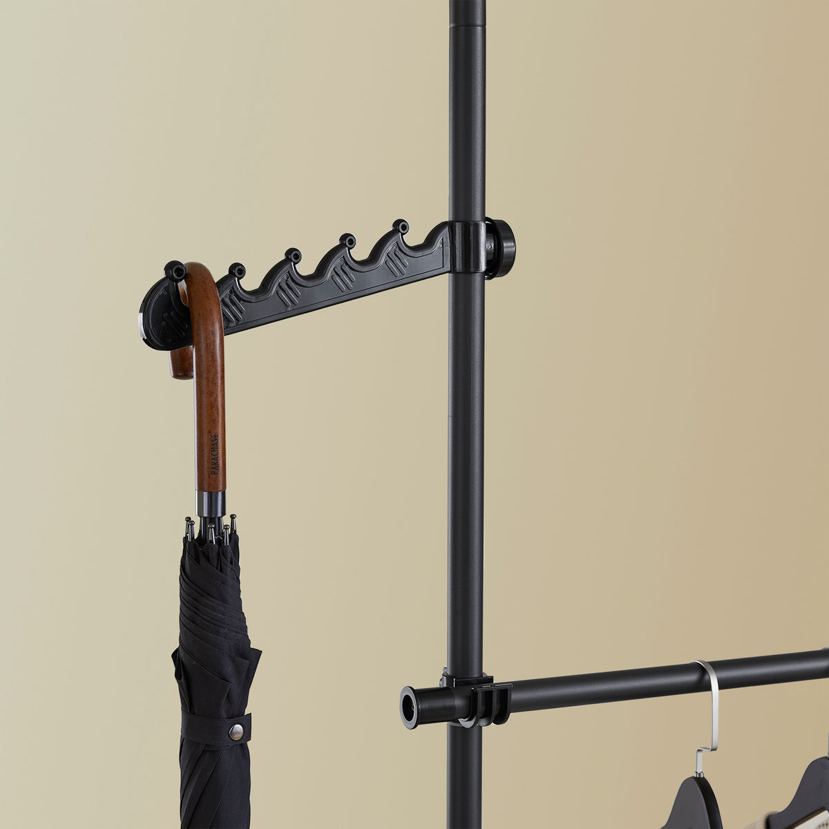SoBuy FRG109-II-SCH, Telescopic Clothes Rail, Heavy Duty Clothes Rack, Adjustable Open Wardrobe with Hanging Rails for Bedroom, Walk-in Closet Black B(75–126) × H(200–295) cm
