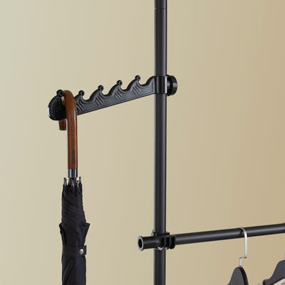 SoBuy FRG109-II-SCH, Telescopic Clothes Rail, Heavy Duty Clothes Rack, Adjustable Open Wardrobe with Hanging Rails for Bedroom, Walk-in Closet Black B(75–126) × H(200–295) cm