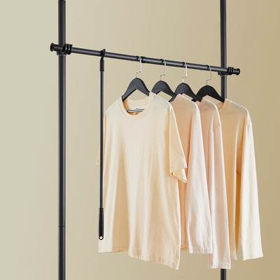SoBuy FRG109-II-SCH, Telescopic Clothes Rail, Heavy Duty Clothes Rack, Adjustable Open Wardrobe with Hanging Rails for Bedroom, Walk-in Closet Black B(75–126) × H(200–295) cm