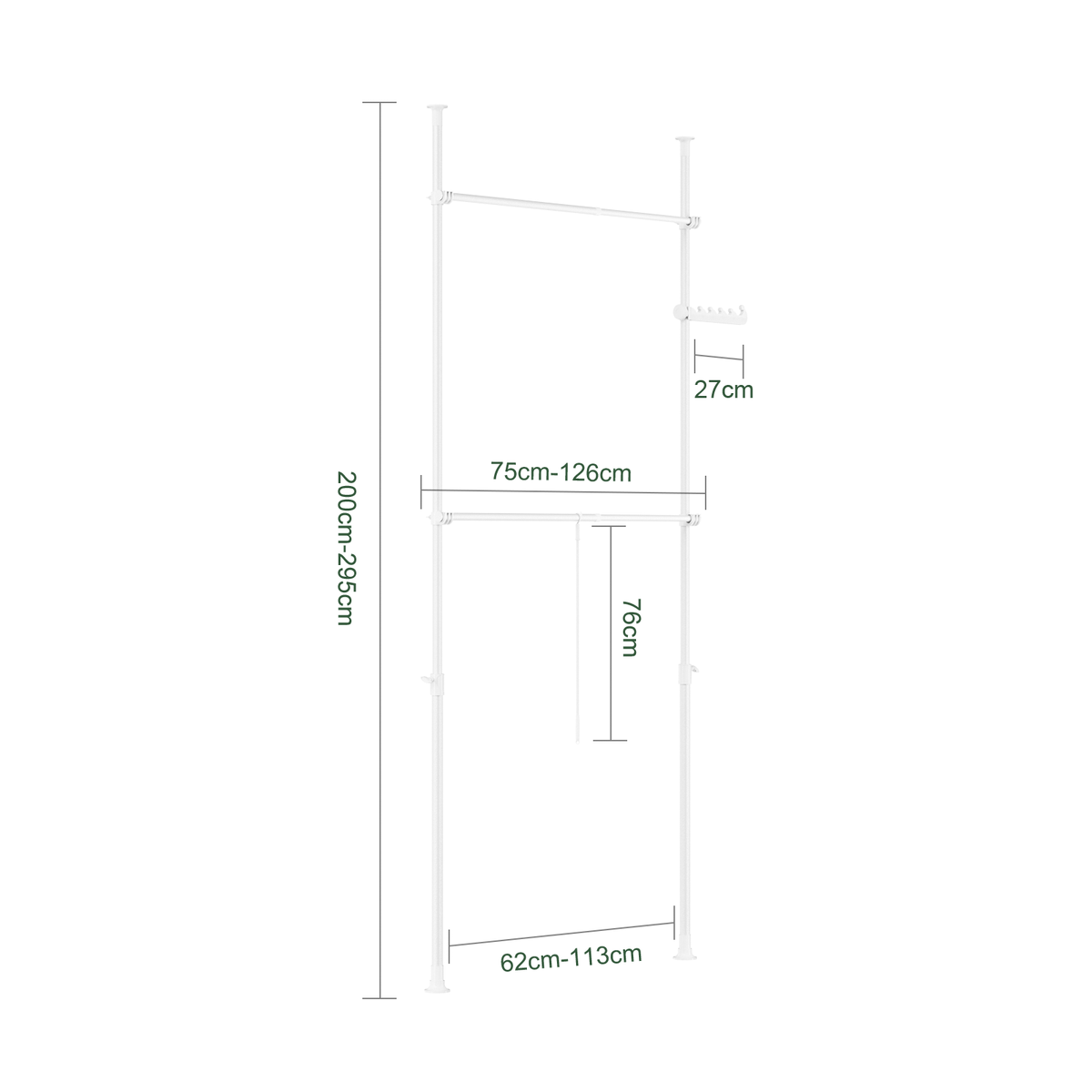 SoBuy FRG109-II-W, Telescopic Clothes Rail, Heavy Duty Clothes Rack, Adjustable Open Wardrobe with Hanging Rails for Bedroom, Walk-in Closet White