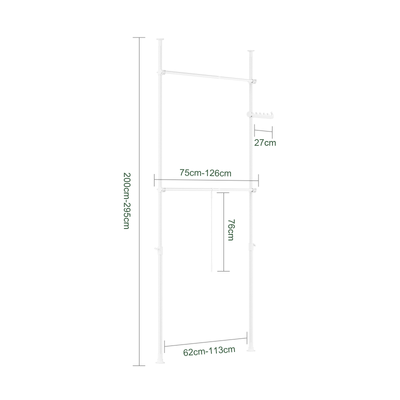 SoBuy FRG109-II-W, Telescopic Clothes Rail, Heavy Duty Clothes Rack, Adjustable Open Wardrobe with Hanging Rails for Bedroom, Walk-in Closet White
