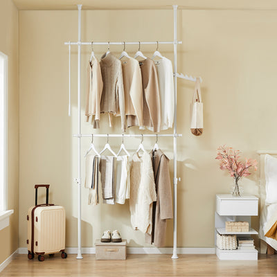 SoBuy FRG109-II-W, Telescopic Clothes Rail, Heavy Duty Clothes Rack, Adjustable Open Wardrobe with Hanging Rails for Bedroom, Walk-in Closet White