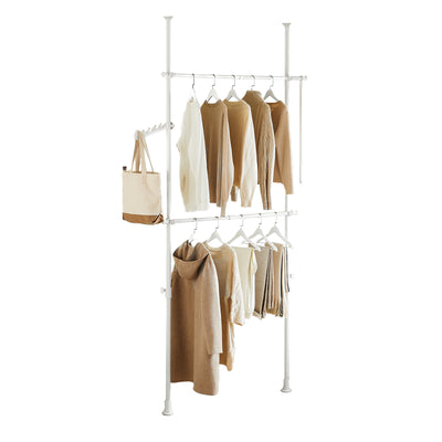 SoBuy FRG109-II-W, Telescopic Clothes Rail, Heavy Duty Clothes Rack, Adjustable Open Wardrobe with Hanging Rails for Bedroom, Walk-in Closet White
