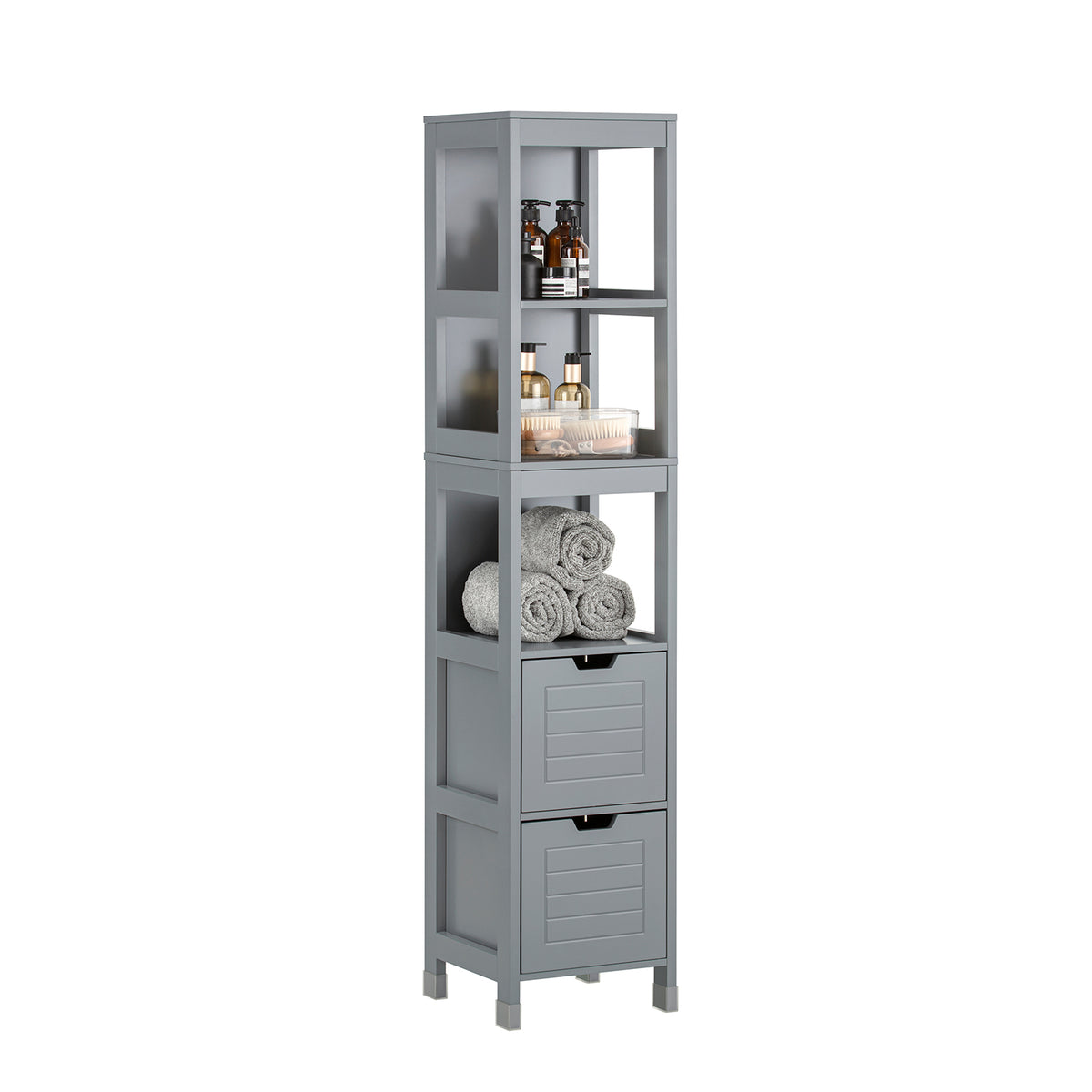 SoBuy FRG126-SG, Tall Bathroom Storage Cabinet with 3 Shelves and 2 Drawers, Grey
