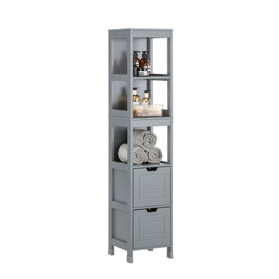 SoBuy FRG126-SG, Tall Bathroom Storage Cabinet with 3 Shelves and 2 Drawers, Grey