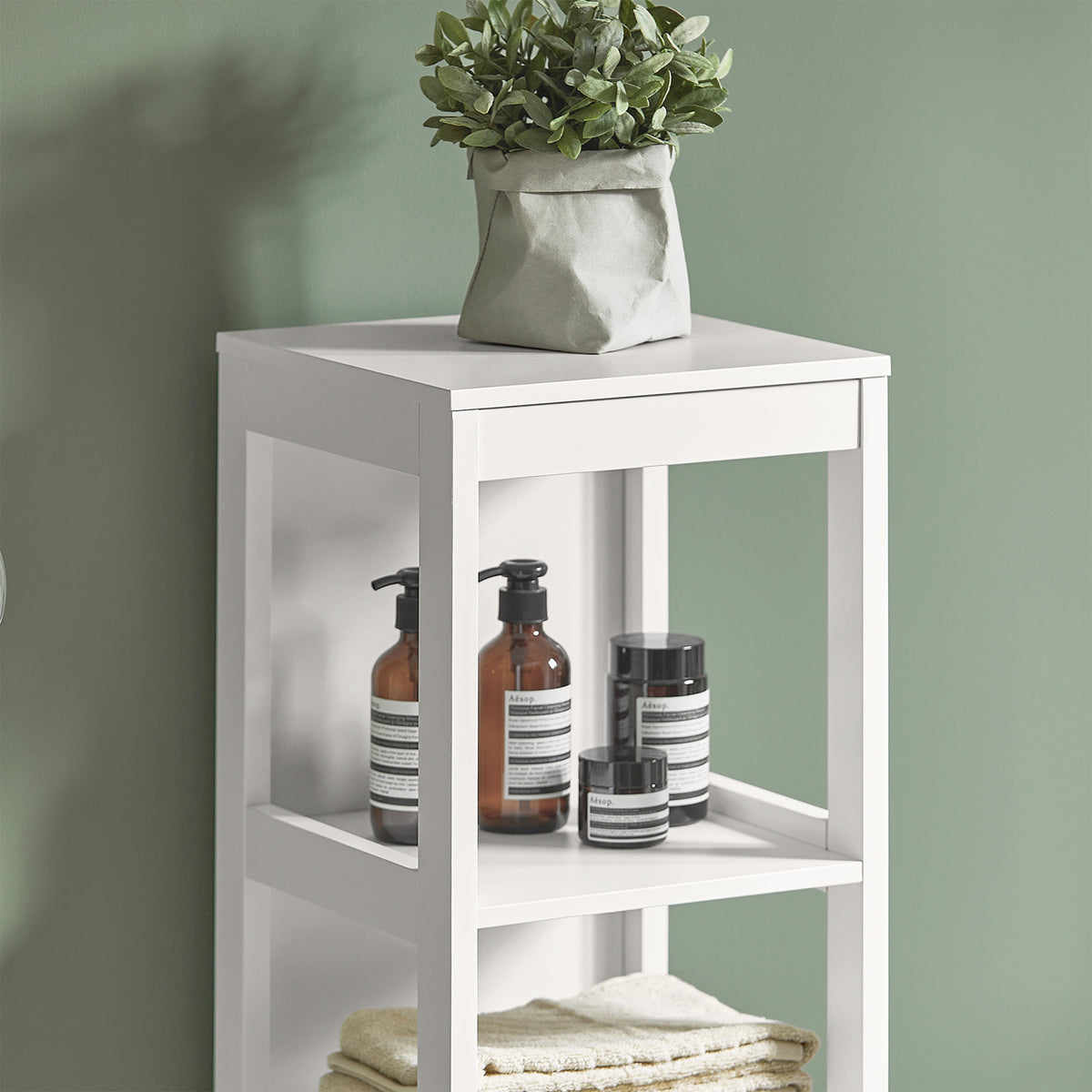 SoBuy FRG126-W, Bathroom Storage Cabinet Slim Tall 3-Tier Shelves with 2 Drawers White MDF Cupboard Freestanding Narrow Bathroom Cabinet for Toilet Sink Kitchen Corner 30x30x144cm