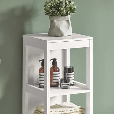 SoBuy FRG126-W, Bathroom Storage Cabinet Slim Tall 3-Tier Shelves with 2 Drawers White MDF Cupboard Freestanding Narrow Bathroom Cabinet for Toilet Sink Kitchen Corner 30x30x144cm