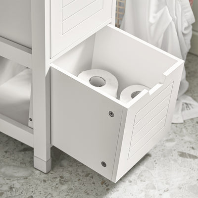 SoBuy FRG126-W, Bathroom Storage Cabinet Slim Tall 3-Tier Shelves with 2 Drawers White MDF Cupboard Freestanding Narrow Bathroom Cabinet for Toilet Sink Kitchen Corner 30x30x144cm