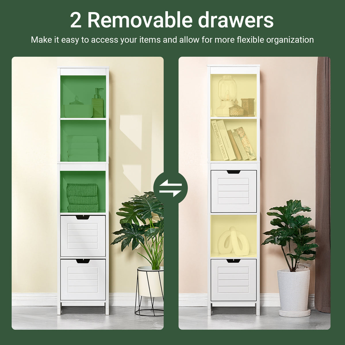 SoBuy FRG126-W, Bathroom Storage Cabinet Slim Tall 3-Tier Shelves with 2 Drawers White MDF Cupboard Freestanding Narrow Bathroom Cabinet for Toilet Sink Kitchen Corner 30x30x144cm