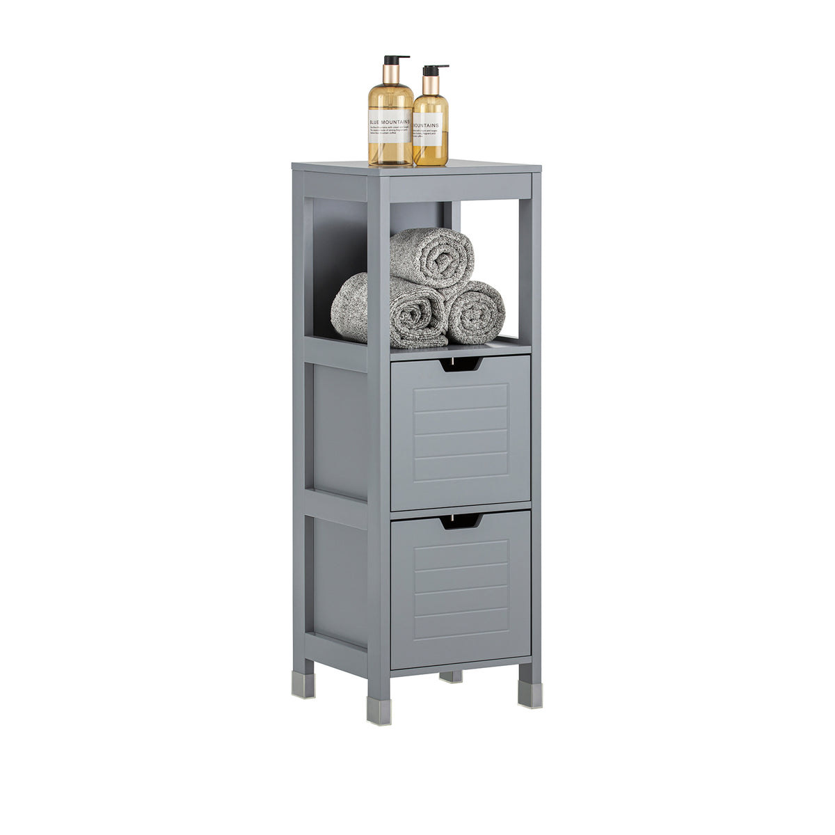 SoBuy FRG127-SG, Floor Standing Bathroom Storage Cabinet Unit with 1 Shelf and 2 Drawers, Grey