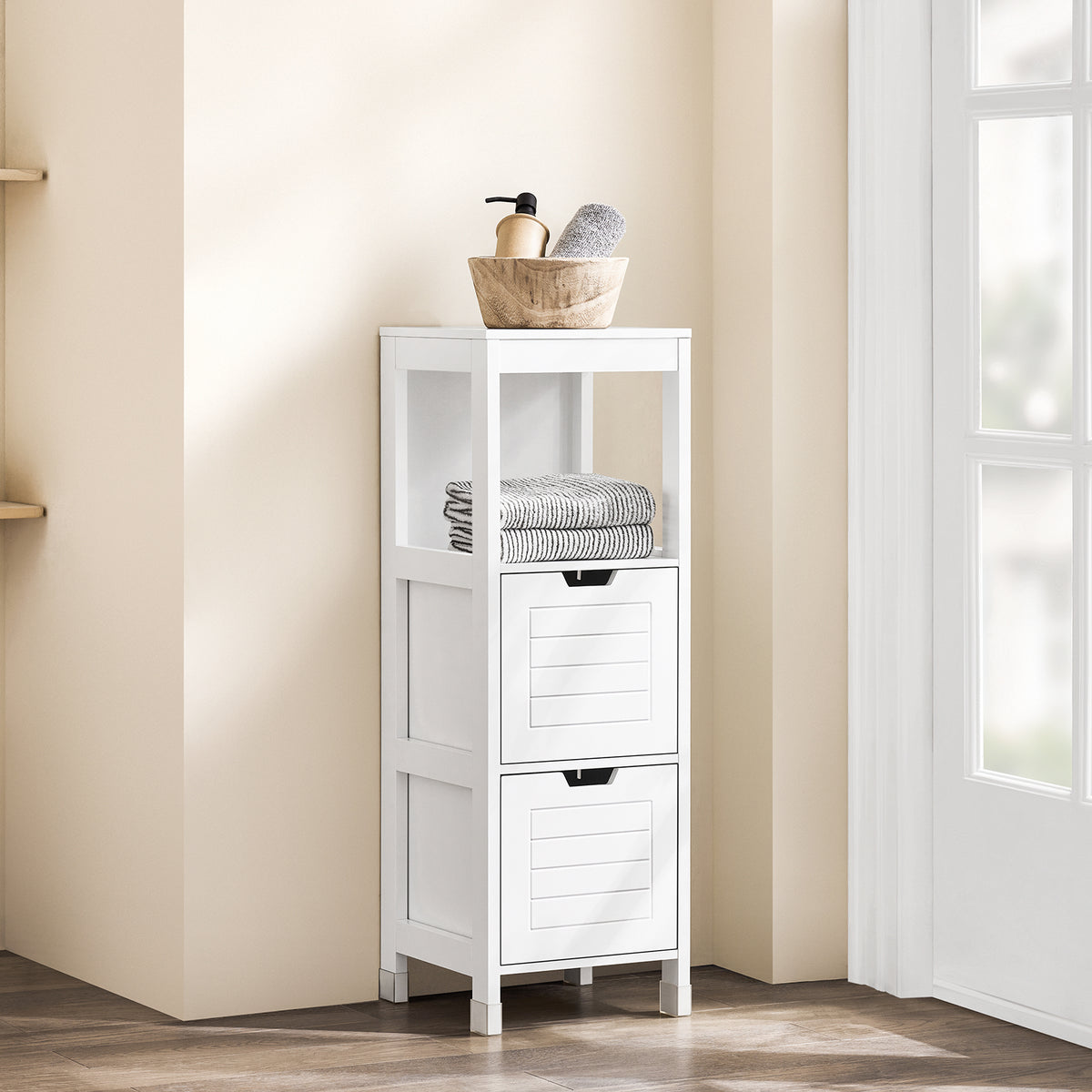SoBuy FRG127-W, Bathroom Cabinet Storage Cabinet with 1 Shelf and 2 Drawers, White