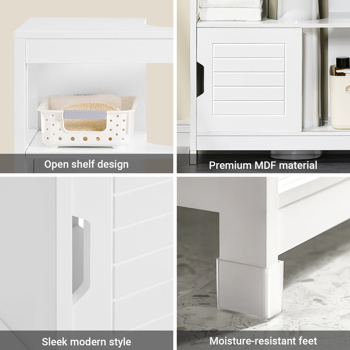 SoBuy FRG128-II-W, Under Sink Bathroom Cabinet with Sliding Doors, Slim Bathroom Storage Unit for Small Spaces, Toilet Sink Cupboard Organizer, Floor Cabinet for Bathroom Basin, White, 60x30x61cm