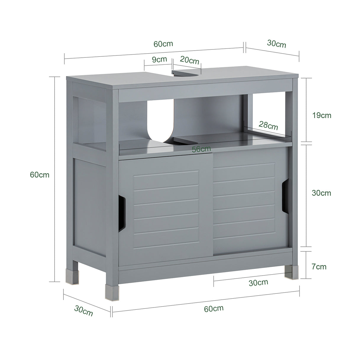 SoBuy FRG128-SG, Under Sink Bathroom Storage Cabinet with Shelf and Sliding Doors, Grey