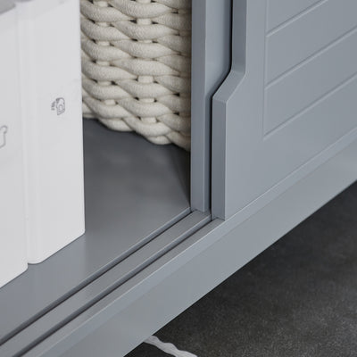 SoBuy FRG128-SG, Under Sink Bathroom Storage Cabinet with Shelf and Sliding Doors, Grey