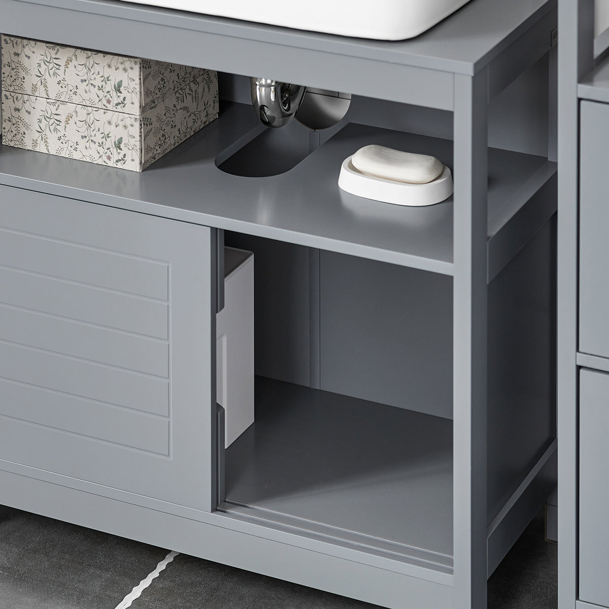 SoBuy FRG128-SG, Under Sink Bathroom Storage Cabinet with Shelf and Sliding Doors, Grey