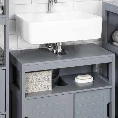 SoBuy FRG128-SG, Under Sink Bathroom Storage Cabinet with Shelf and Sliding Doors, Grey