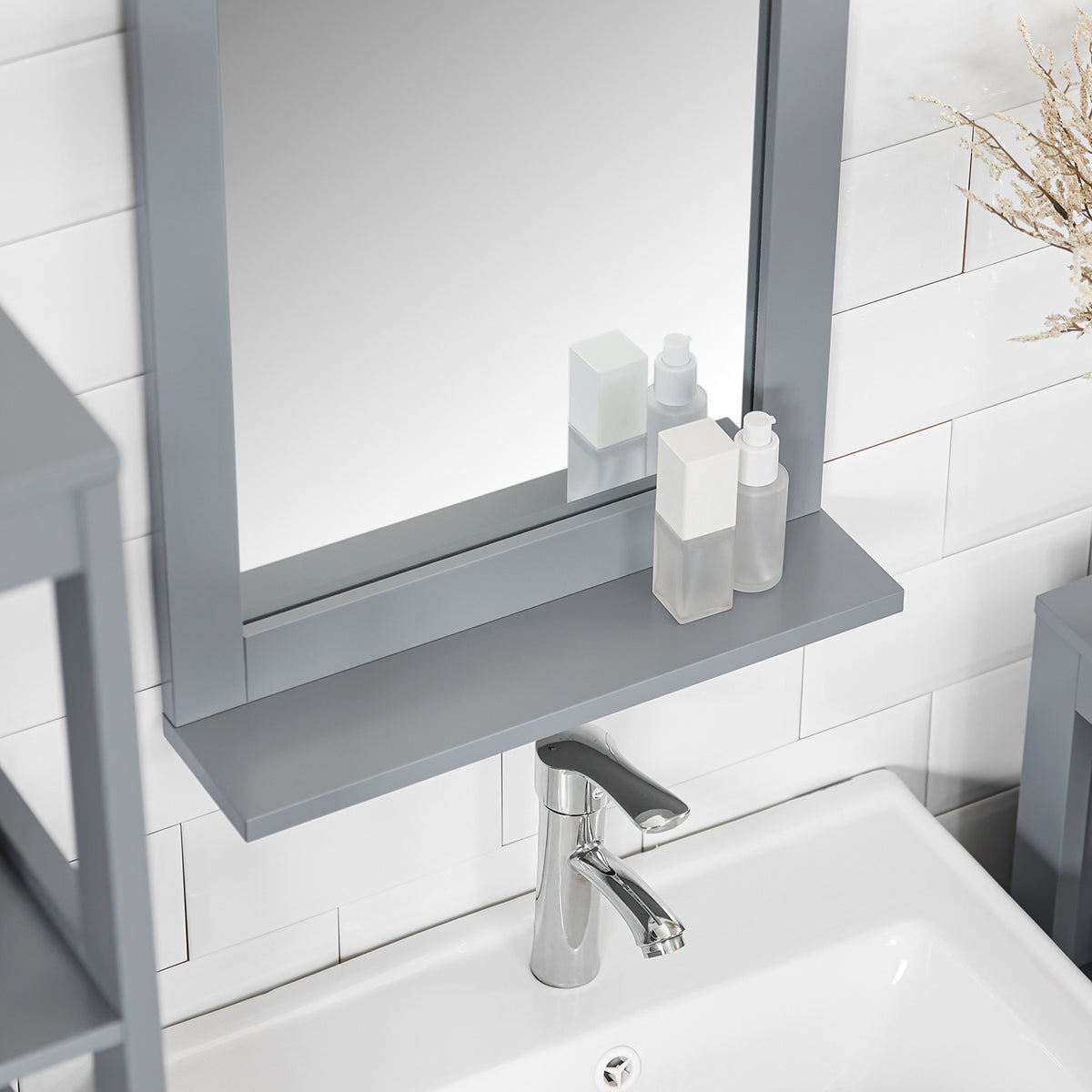 SoBuy FRG129-SG, Wall Mounted Bathroom Mirror with Storage Shelf, Grey