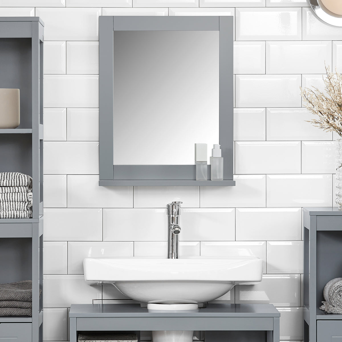 Pre-sale SoBuy FRG129-SG, Wall Mounted Bathroom Mirror with Storage Shelf, Grey