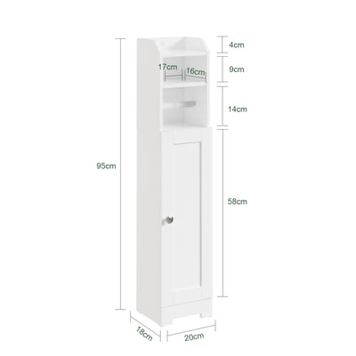SoBuy FRG177-II-W, Slim Bathroom Storage Cabinet Narrow Toilet Cabinet with Door, Adjustable Shelf & Toilet Roll Holder Freestanding Bathroom Storage Unit for Small Spaces White
