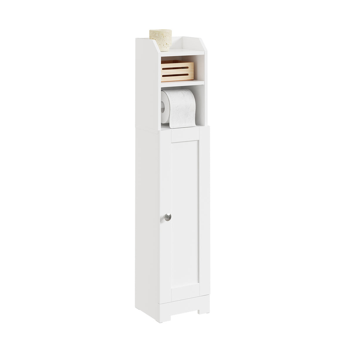 Pre-sale SoBuy FRG177-II-W, Slim Bathroom Storage Cabinet Narrow Toilet Cabinet with Door, Adjustable Shelf & Toilet Roll Holder Freestanding Bathroom Storage Unit for Small Spaces White