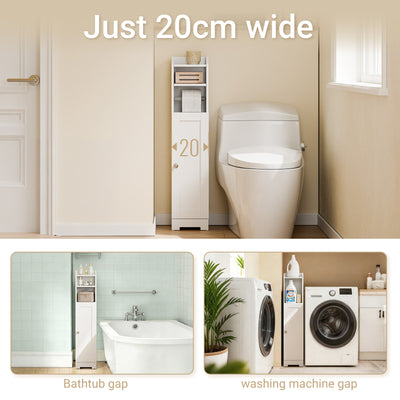 SoBuy FRG177-II-W, Slim Bathroom Storage Cabinet Narrow Toilet Cabinet with Door, Adjustable Shelf & Toilet Roll Holder Freestanding Bathroom Storage Unit for Small Spaces White