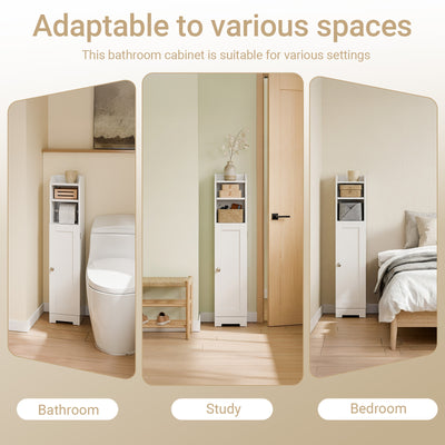 SoBuy FRG177-II-W, Slim Bathroom Storage Cabinet Narrow Toilet Cabinet with Door, Adjustable Shelf & Toilet Roll Holder Freestanding Bathroom Storage Unit for Small Spaces White