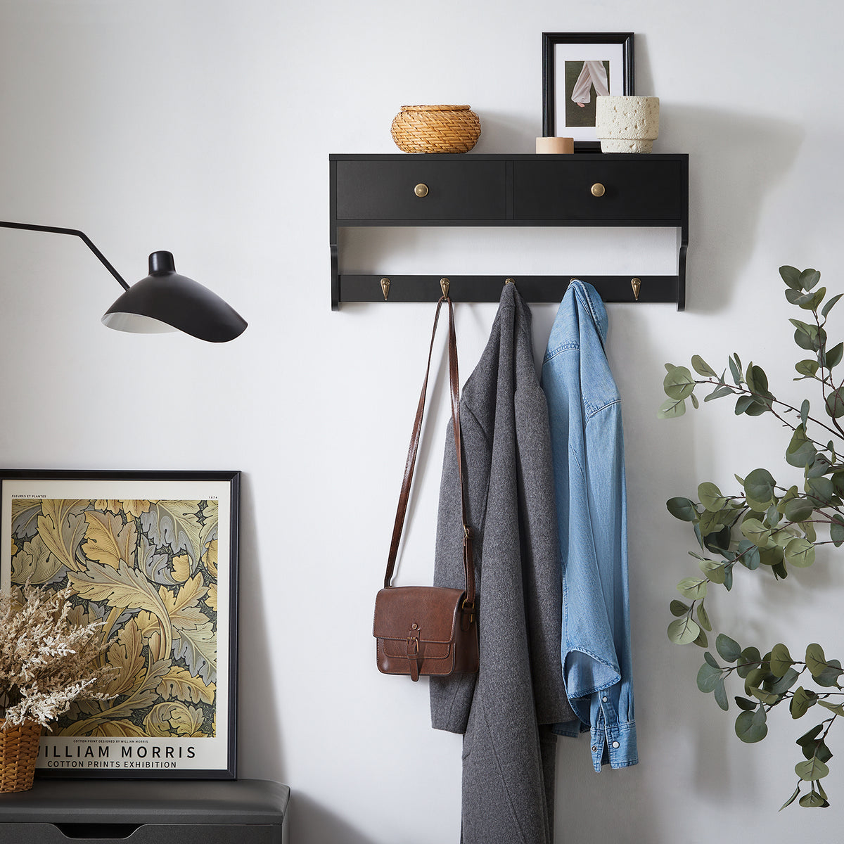 SoBuy FRG178-SCH, Wall Coat Rack Wall Shelf Wall Cabinet Wall Storage Unit, Black