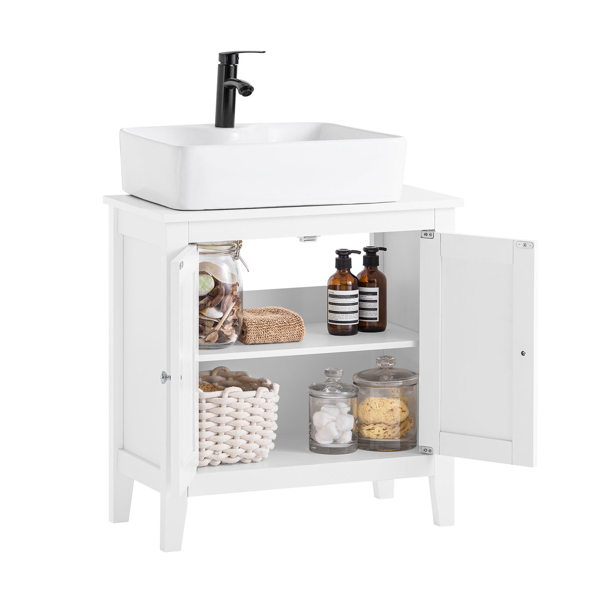 SoBuy FRG202-W, White Under Sink Bathroom Storage Cabinet with Doors, White