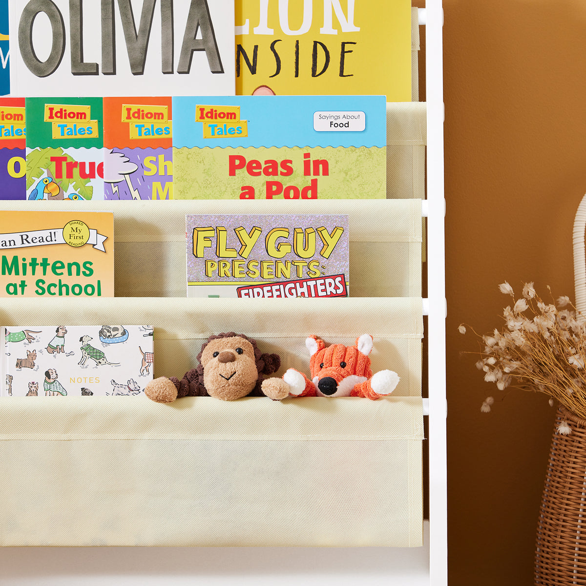 SoBuy FRG225-W, Children Kids Bookcase Sling Storage Rack Organizer Display Holder, White