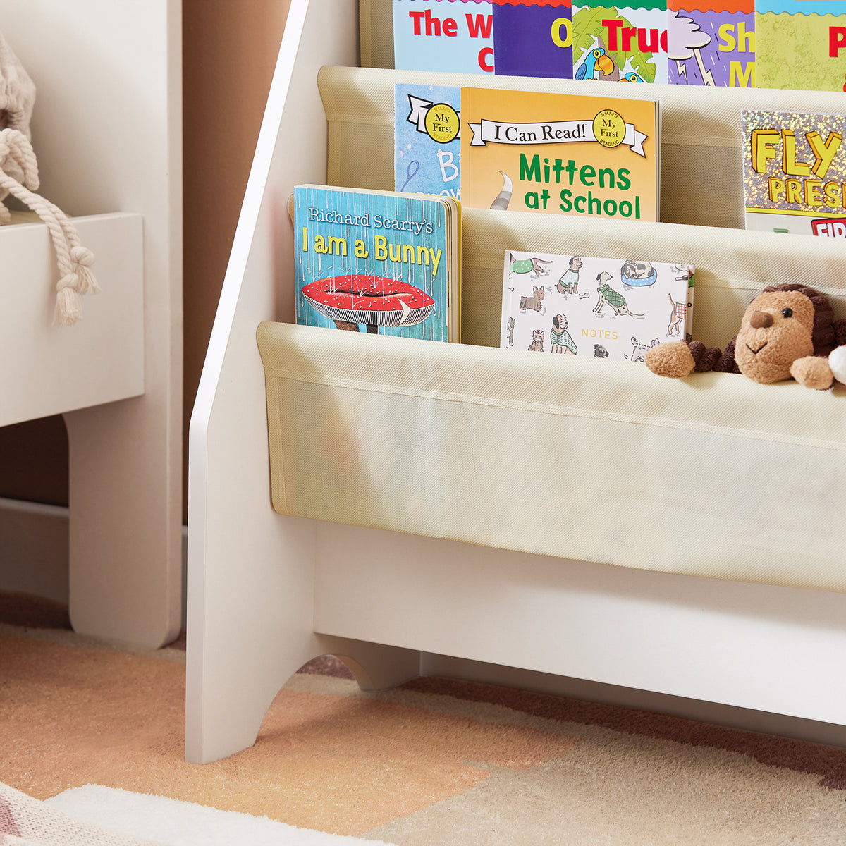 SoBuy FRG225-W, Children Kids Bookcase Sling Storage Rack Organizer Display Holder, White