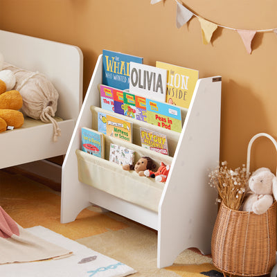 SoBuy FRG225-W, Children Kids Bookcase Sling Storage Rack Organizer Display Holder, White