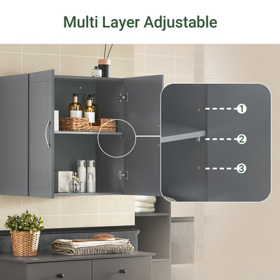 SoBuy FRG231-DG bathroom wall cabinet dark grey – lifestyle scene 2, adjustable shelf interior detail