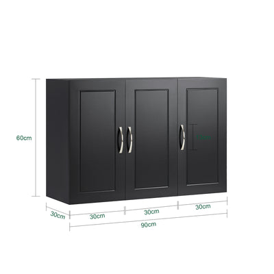 SoBuy FRG231-L-SCH, Bathroom Wall Cabinet Mounted Storage Unit with Adjustable Shelf and 3 Doors Small Slim Bathroom Cupboard for Towel & Toiletries Black W90 x D30 x H60cm