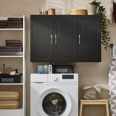 SoBuy FRG231-L-SCH, Bathroom Wall Cabinet Mounted Storage Unit with Adjustable Shelf and 3 Doors Small Slim Bathroom Cupboard for Towel & Toiletries Black W90 x D30 x H60cm