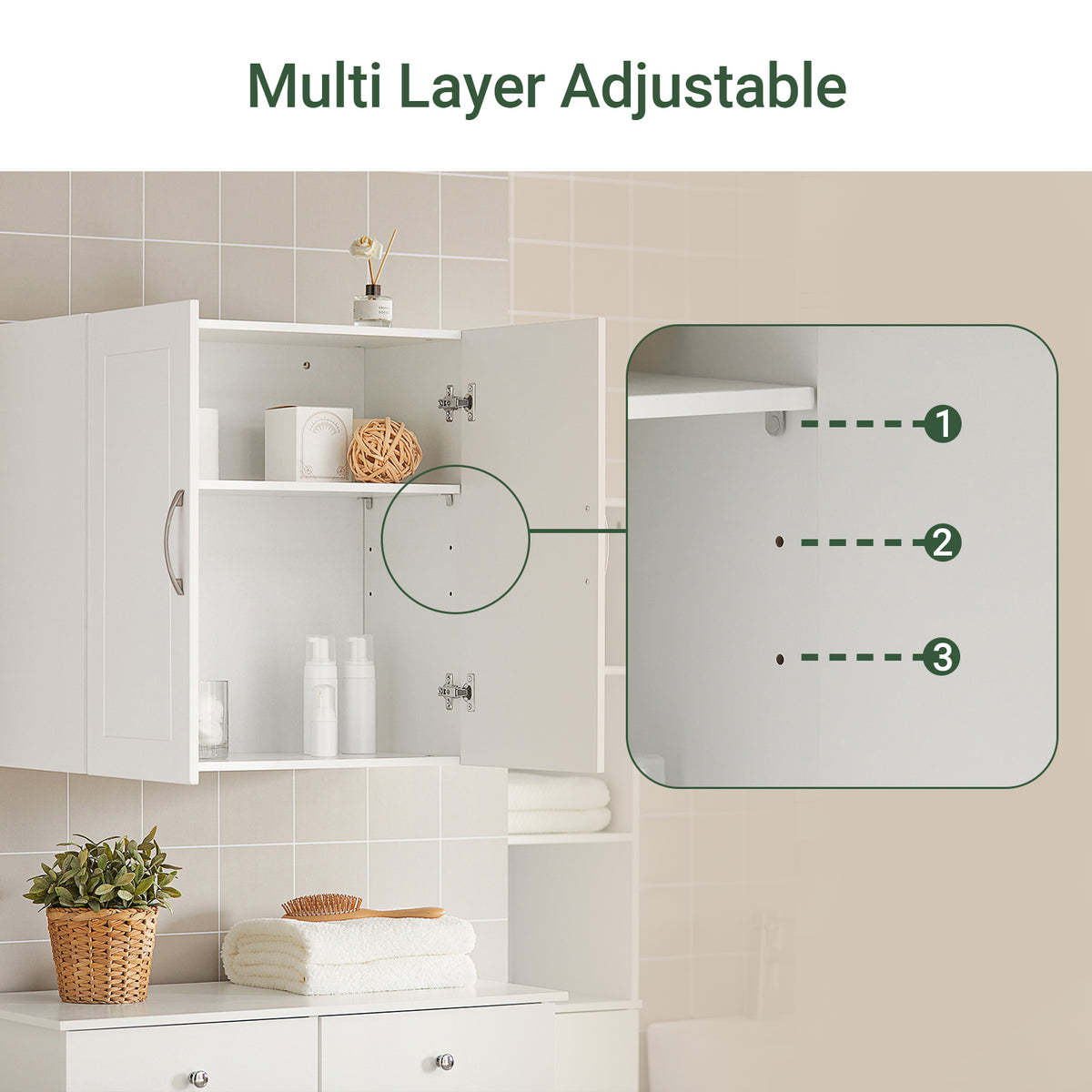 SoBuy FRG231-W, Bathroom Wall Cabinet Mounted Storage Unit with Adjustable Shelf and Door Small Slim Bathroom Cupboard for Towel & Toiletries, Ideal for Mirror Cabinet Replacement White 60x30x60 cm