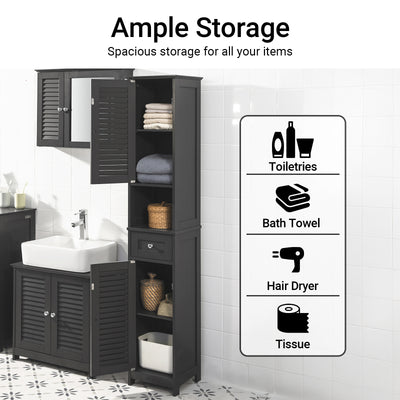 SoBuy FRG236-DG tall bathroom cabinet full product overview UK – dark grey freestanding storage