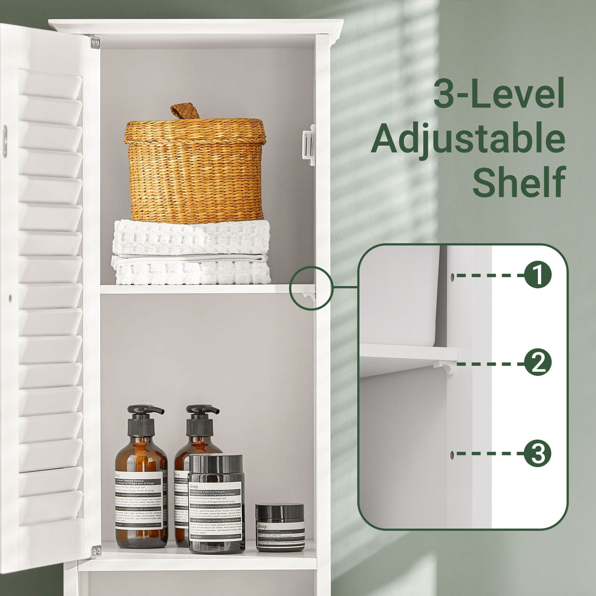 SoBuy FRG236-W, Tall Bathroom Storage Cabinet Freestanding Bathroom Unit with 2 Doors, Drawer and Open Shelf Narrow Bathroom Furniture for Toilet Laundry or Hallway White W32 x D30 x H170cm