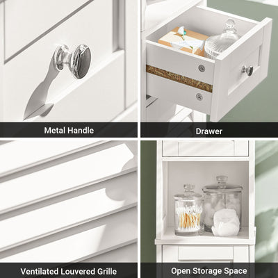 SoBuy FRG236-W, Tall Bathroom Storage Cabinet Freestanding Bathroom Unit with 2 Doors, Drawer and Open Shelf Narrow Bathroom Furniture for Toilet Laundry or Hallway White W32 x D30 x H170cm
