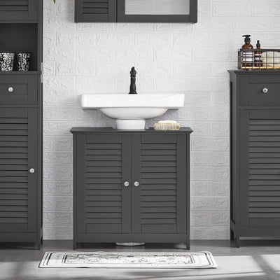SoBuy FRG237-II-DG, Under Sink Bathroom Cabinet with Adjustable Shelves, MDF Bathroom Storage Unit for Under Sink Storage, Anti-Mold Louvered Door, suitable for Pedestal Sinks, Dark Grey