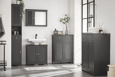 SoBuy FRG237-II-DG, Under Sink Bathroom Cabinet with Adjustable Shelves, MDF Bathroom Storage Unit for Under Sink Storage, Anti-Mold Louvered Door, suitable for Pedestal Sinks, Dark Grey