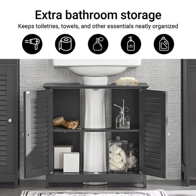 SoBuy FRG237-II-DG, Under Sink Bathroom Cabinet with Adjustable Shelves, MDF Bathroom Storage Unit for Under Sink Storage, Anti-Mold Louvered Door, suitable for Pedestal Sinks, Dark Grey