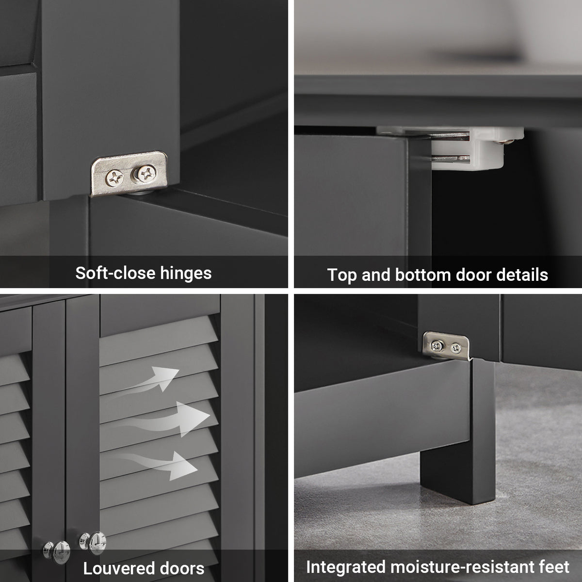 SoBuy FRG237-II-DG, Under Sink Bathroom Cabinet with Adjustable Shelves, MDF Bathroom Storage Unit for Under Sink Storage, Anti-Mold Louvered Door, suitable for Pedestal Sinks, Dark Grey