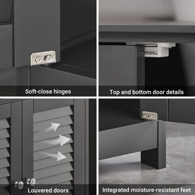 SoBuy FRG237-II-DG, Under Sink Bathroom Cabinet with Adjustable Shelves, MDF Bathroom Storage Unit for Under Sink Storage, Anti-Mold Louvered Door, suitable for Pedestal Sinks, Dark Grey
